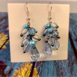 Blue and Lavender Beaded Cluster Drop Earrings